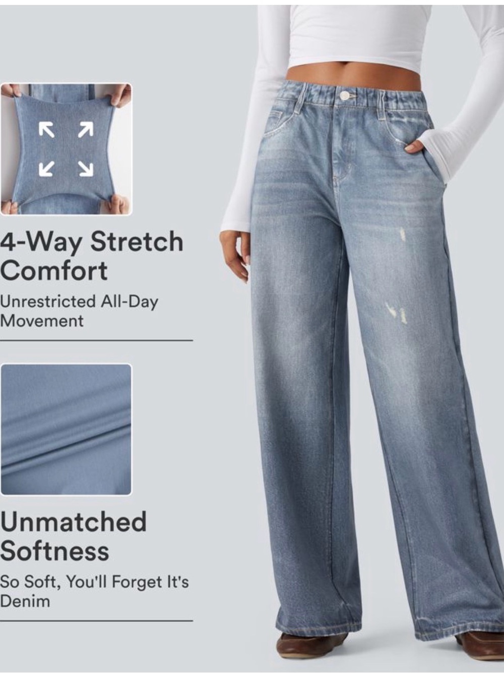 Halara Women's Wide-Leg Stretch Jeans - Light Blue